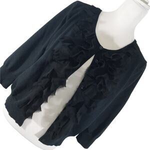 STYLE & CO.! RICH BLACK RUFFLE FRONT, BUTTON UP CARDIGAN 3/4 SLEEVE SWEATER! L